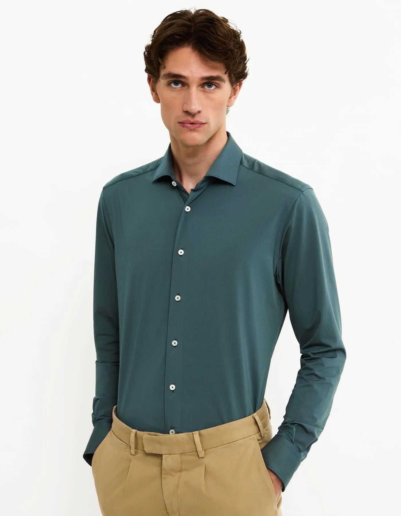 Camicia Collo francese piccolo Tinta Unita Armaturato Ottanio<BR/> ACT53111460 061 XACUS