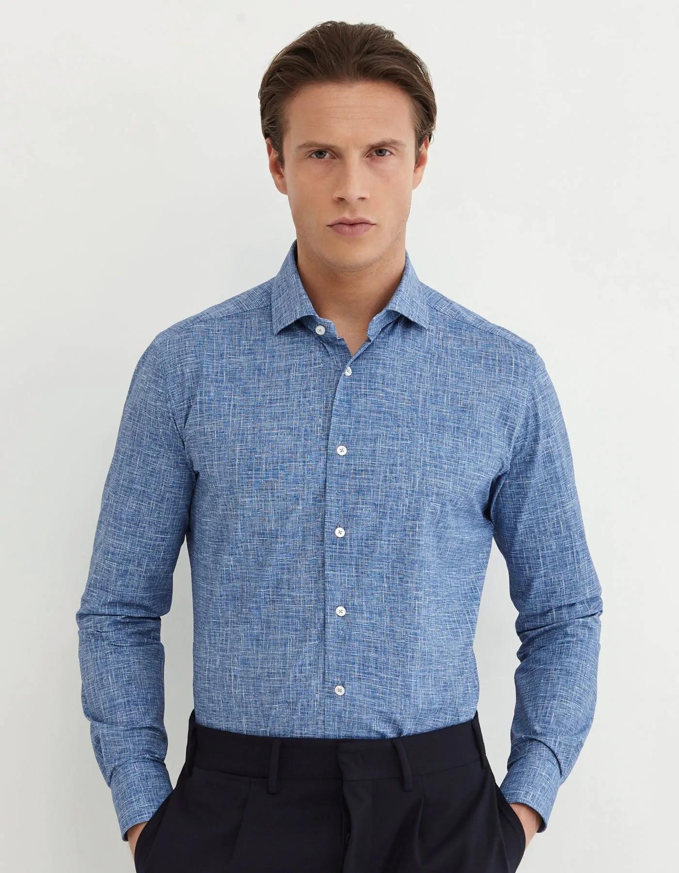 Camicia Collo francese piccolo Fantasia Armaturato Blu