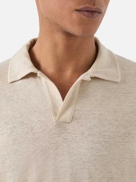 Polo Fraser in puro lino beige<BR/> FRS0001 01139L MC2 SAINT BARTH