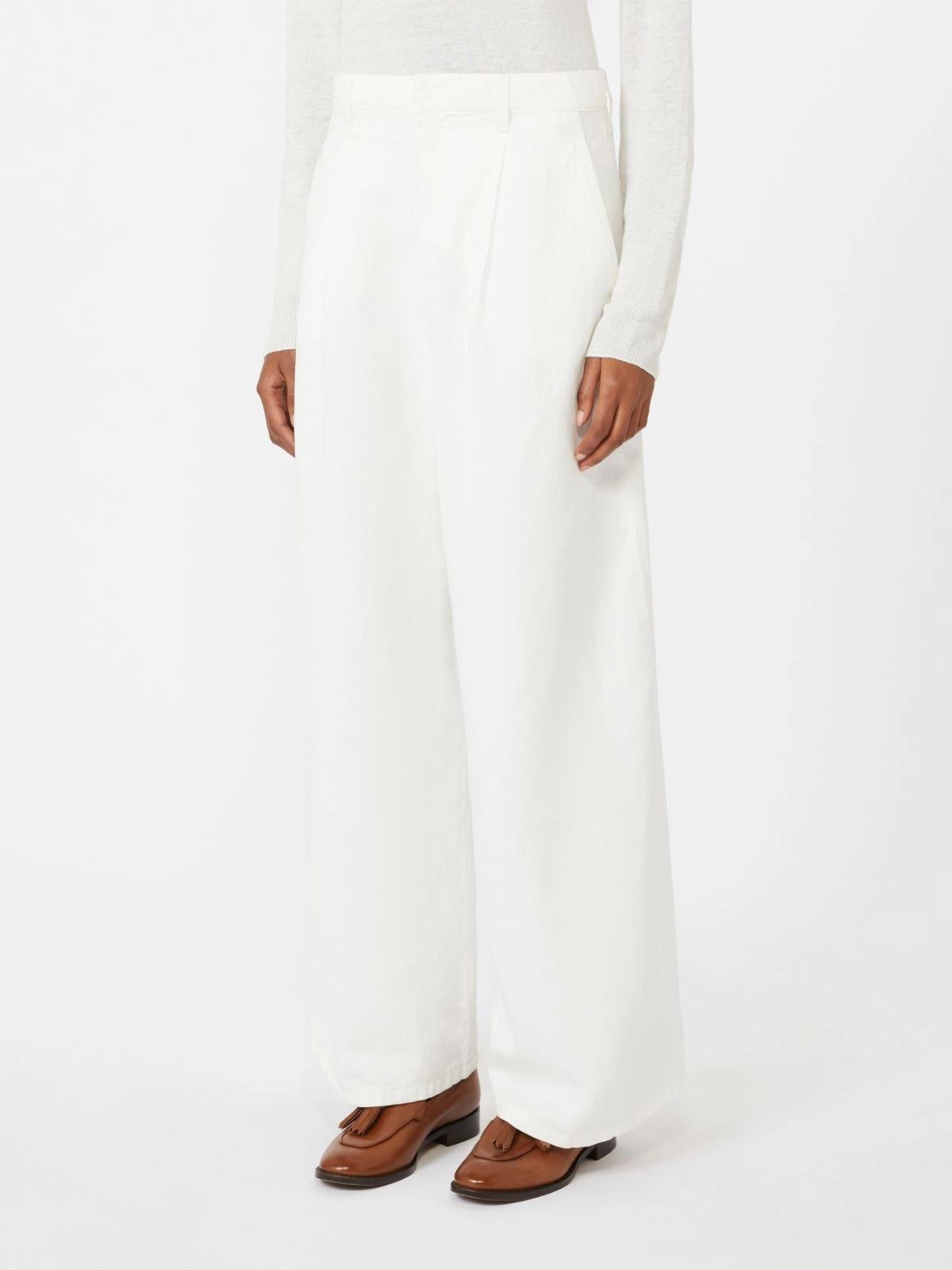 Pantalone ampio in cotone e lino - Bianco<BR/> SMMALOA 001 S MAX MARA 2