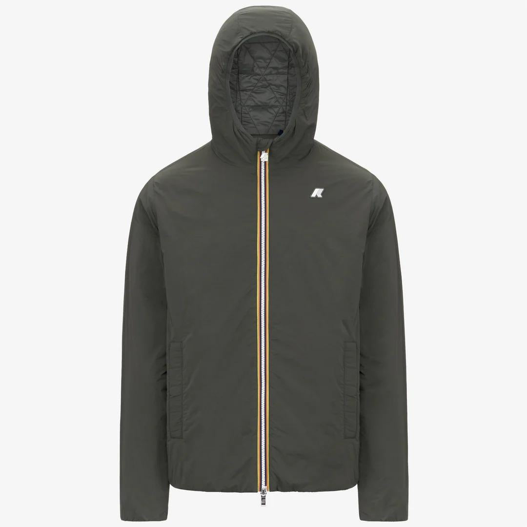JACK PLAIN WARM<BR/>GREEN BLACKISH<BR/>Giacca corta idrorepellente da uomo verde nera con imbottitura Primaloft K2136DW WMR K-WAY