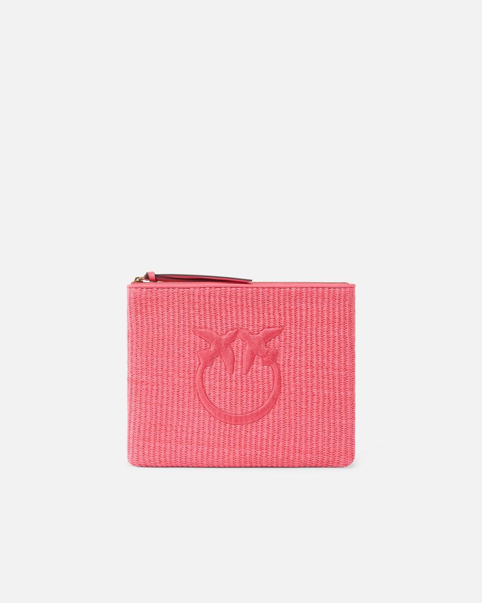 Pochette in rafia con logo Love Birds<BR/> 106763A39Y N17Q PINKO