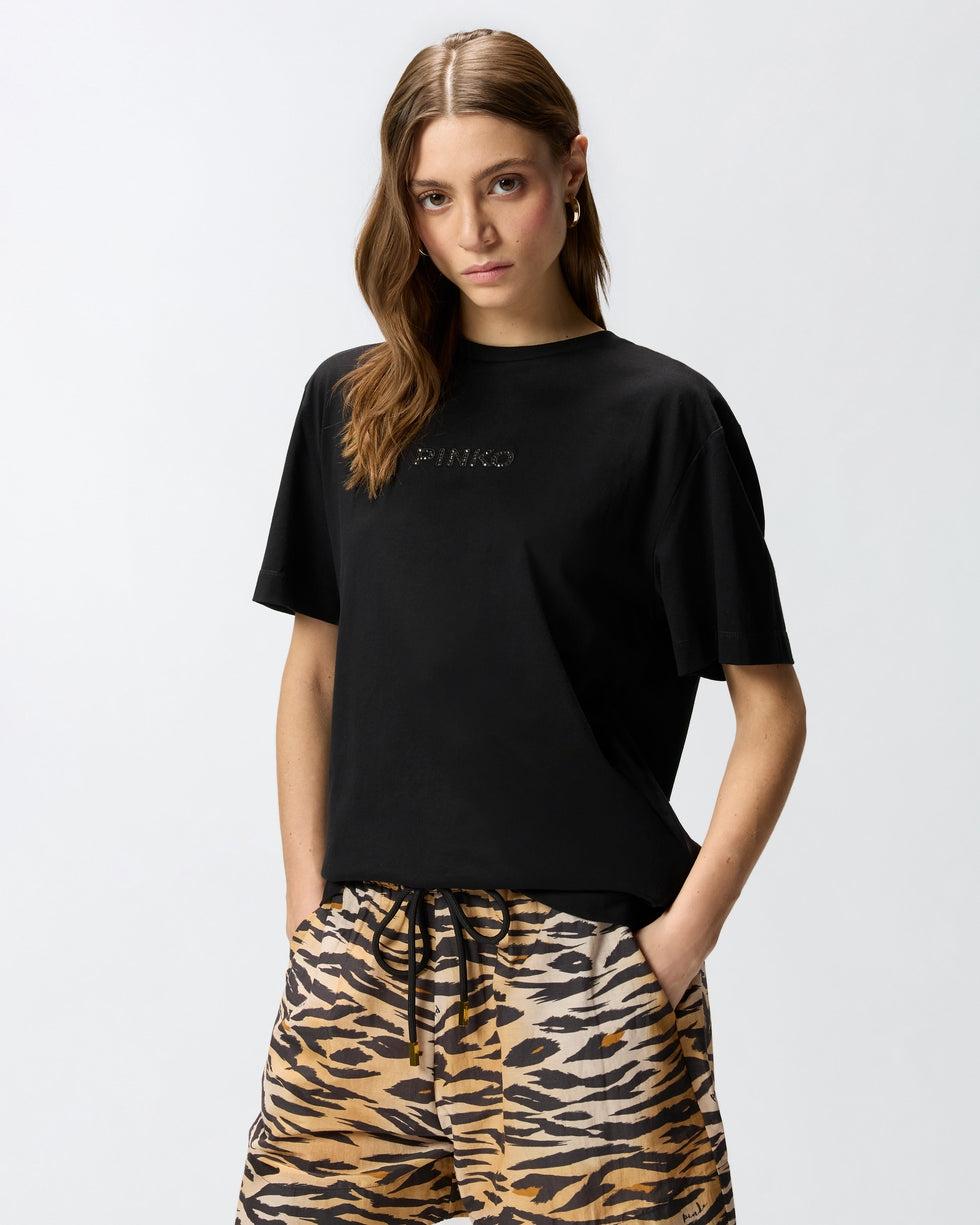 T-shirt More Strass Less Stress<BR/> 105526A33S Z99 PINKO