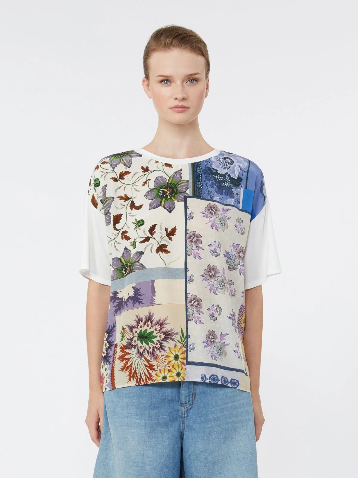 T-shirt in seta stampata e jersey di cotone stretch - MULTICOLOR<BR/> WKDPAMPAS 001 WEEKEND
