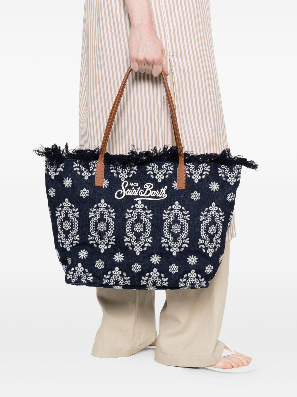 Borsa da spiaggia con ricami e frange<BR/> CBF0001 01773L MC2 SAINT BARTH