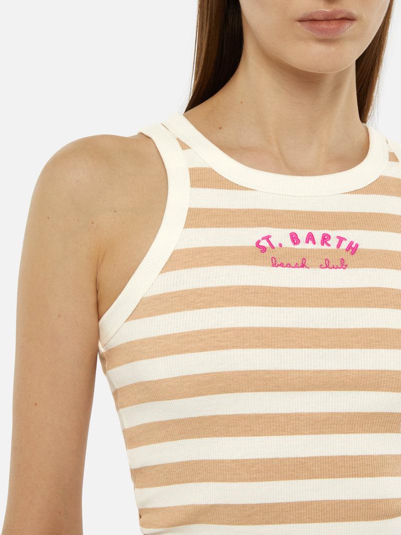 Ada canotta in cotone a coste a righe beige