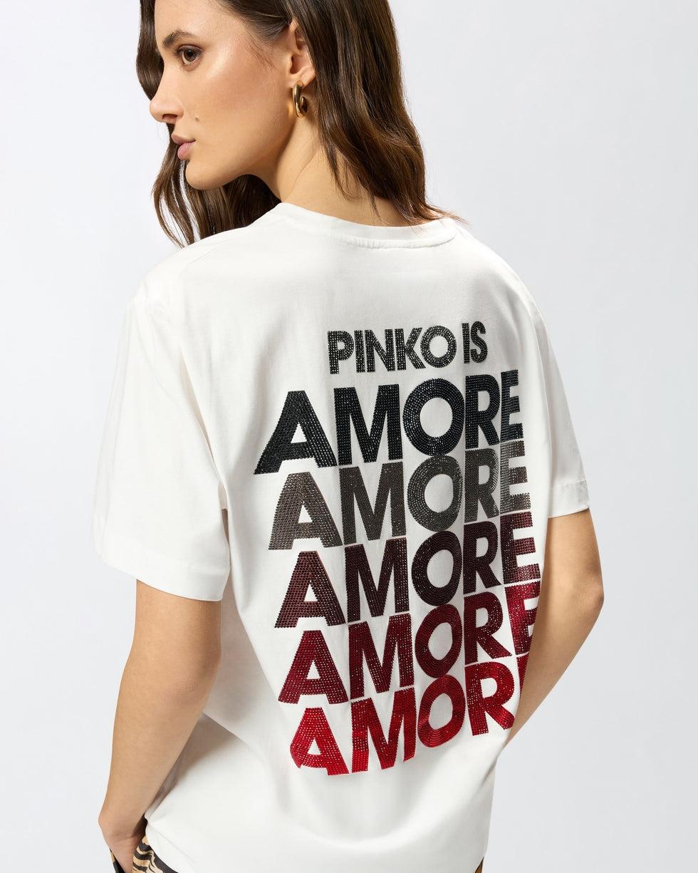 T-shirt con lettering Amore in strass<BR/> 105526A33I ZR2 PINKO