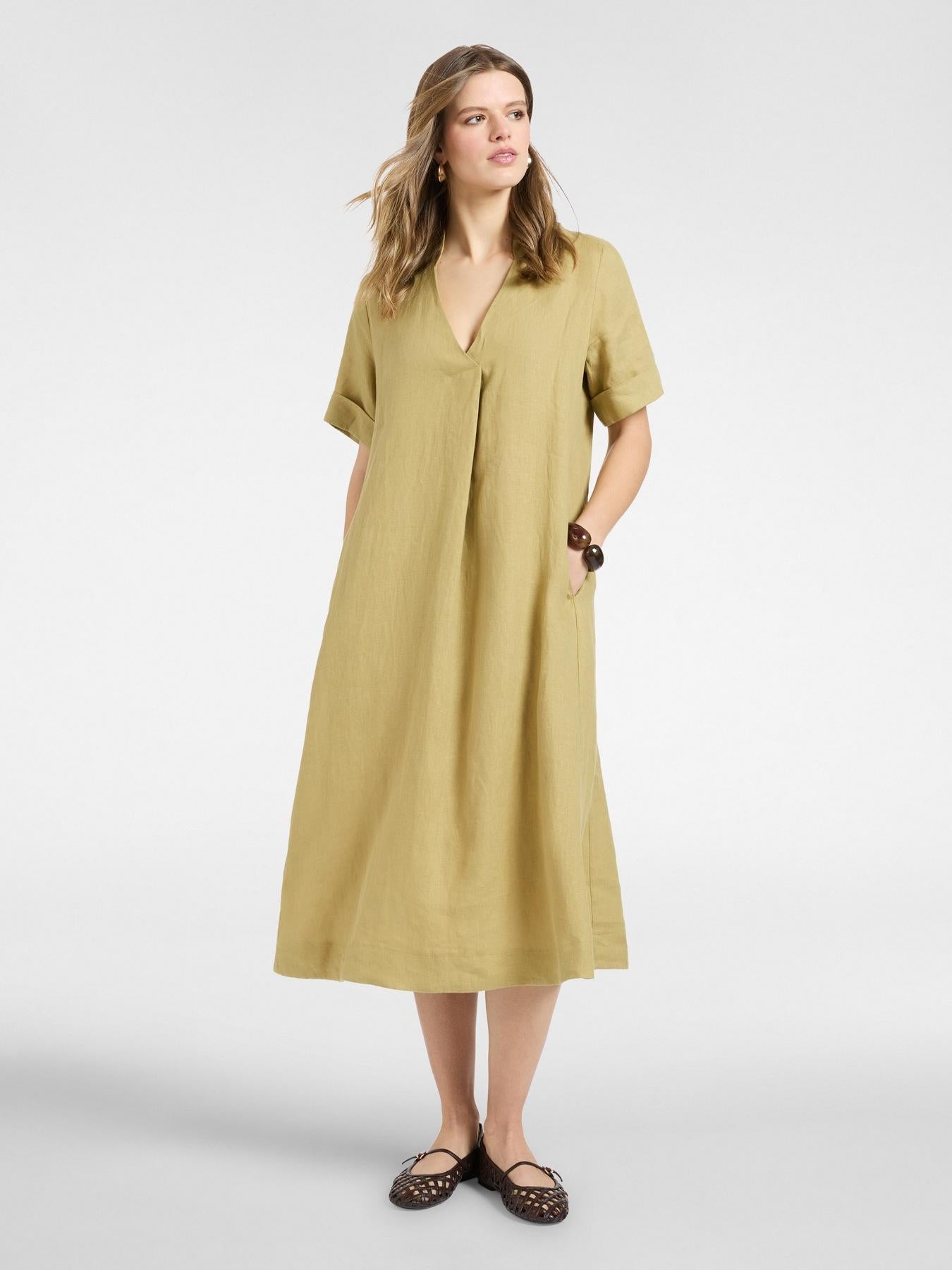 Abito in lino con scollo a V<BR/> 7089P000302N 02 ELENA MIRO