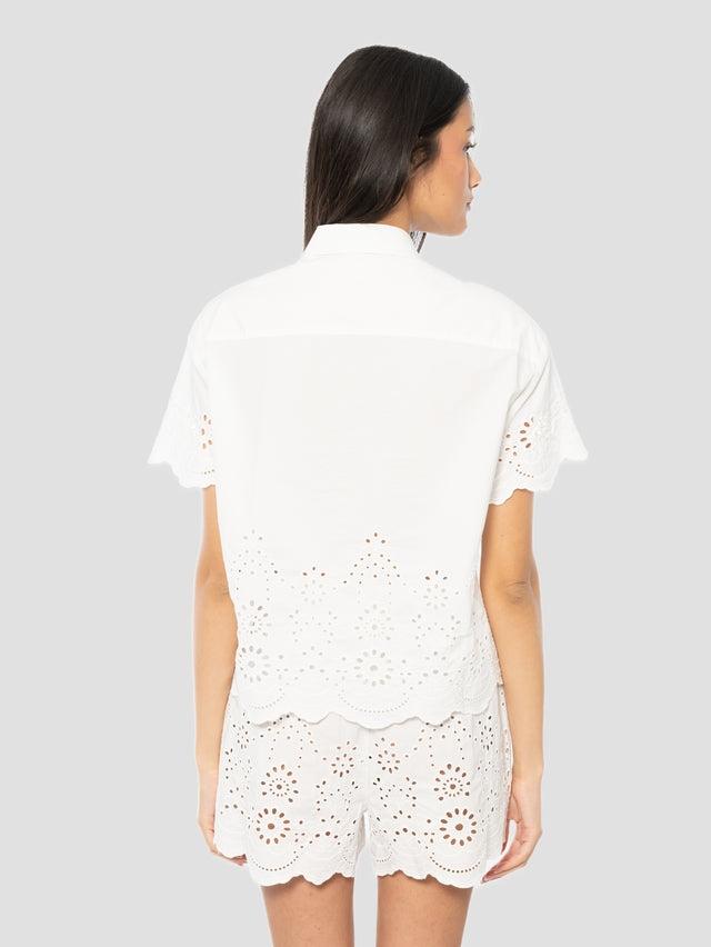 Camicia "Clementine" Saint Barth bianco con inserti in pizzo tono su tono CEM0001 01315L MC2 SAINT BARTH
