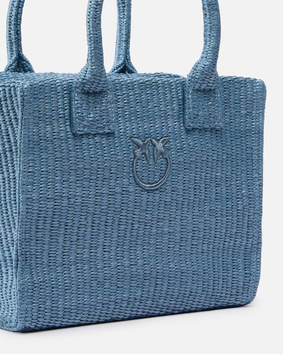 Borsa shopper piccola Beach in rafia con logo Love Birds<BR/> 106832A39Y E5Y PINKO