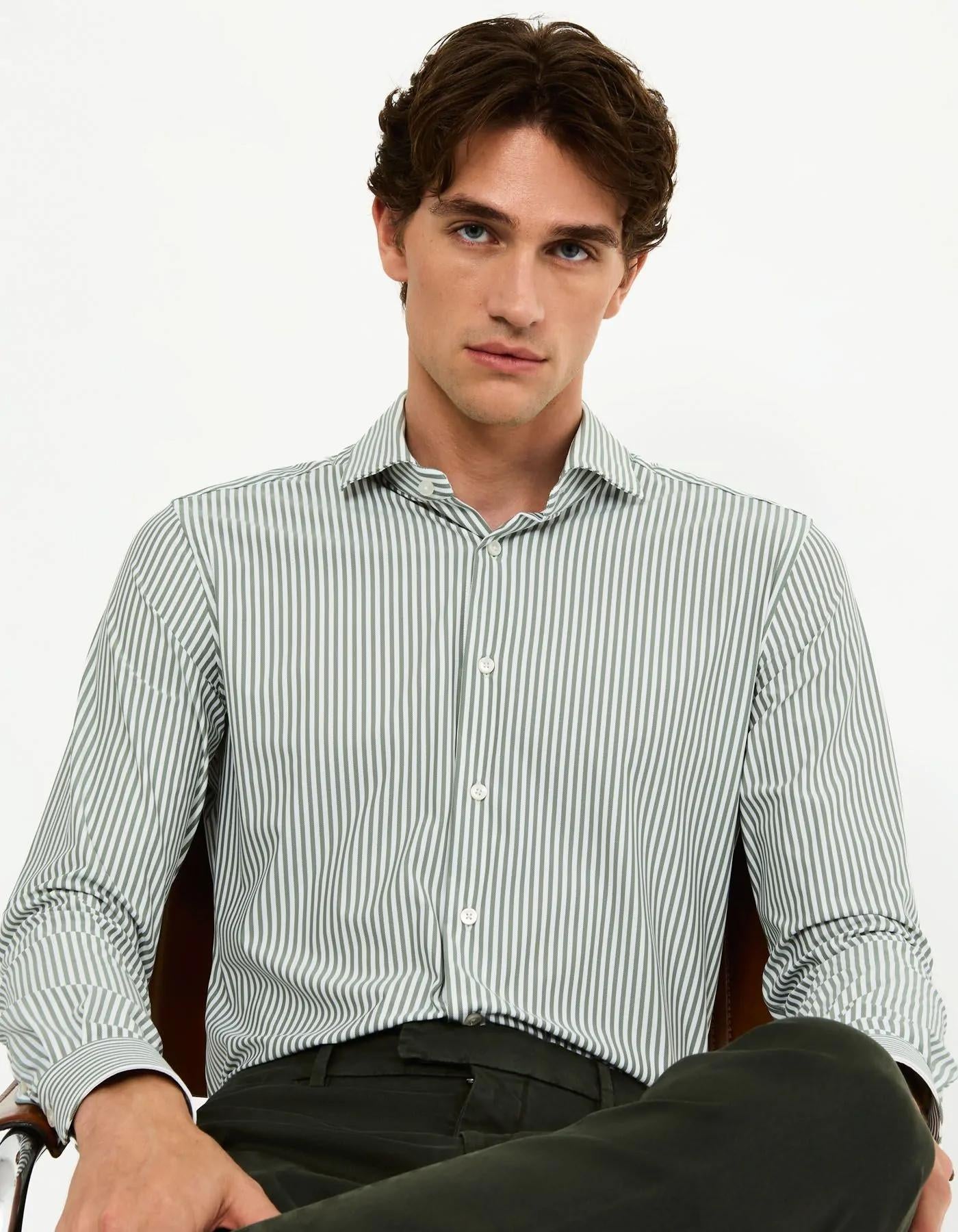 Camicia Collo francese piccolo Righe Armaturato Verde salvia<BR/> ACT53191609 003 XACUS