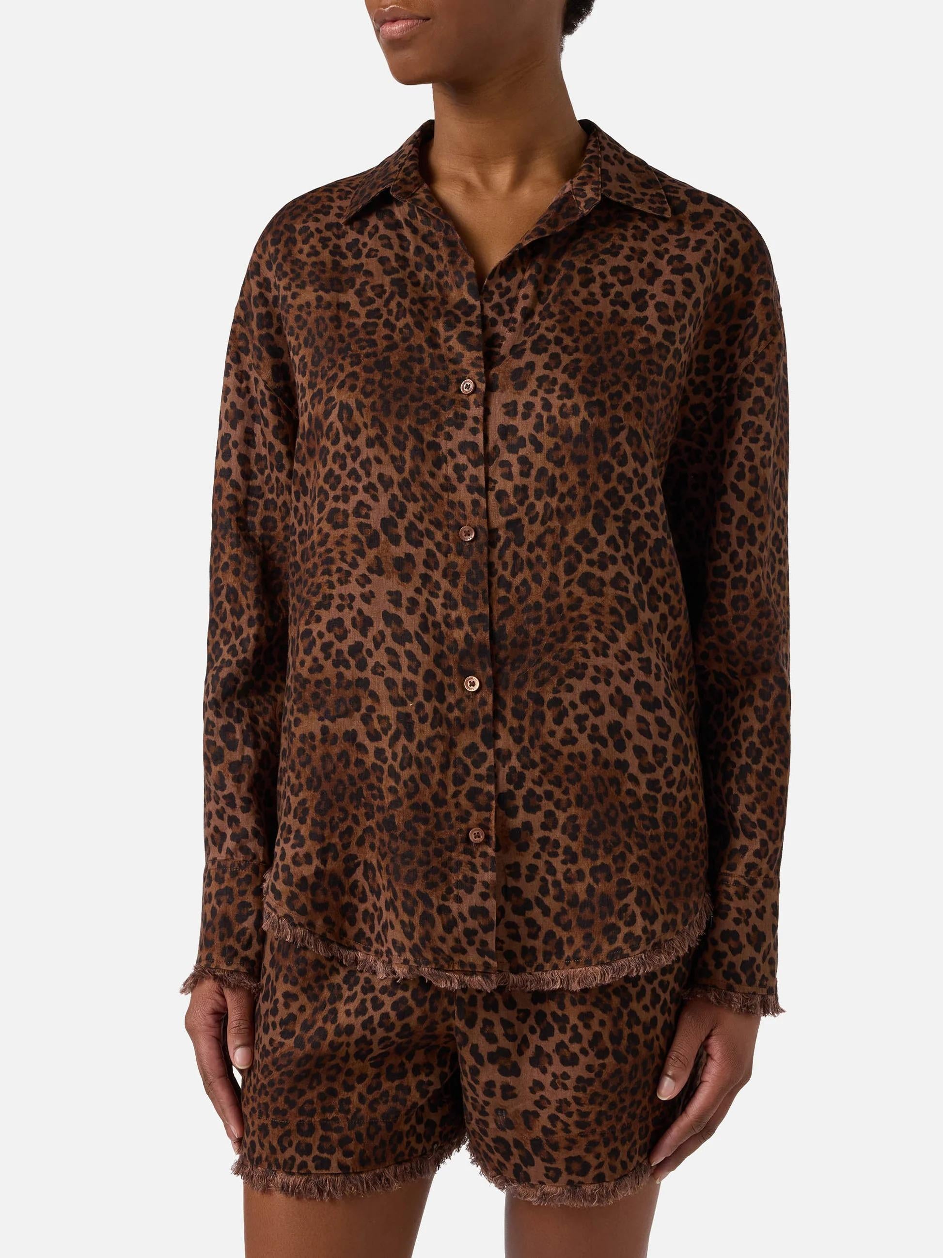 Camicia Cristal in lino con stampa leopardata<BR/> CYS0001 07842L MC2 SAINT BARTH