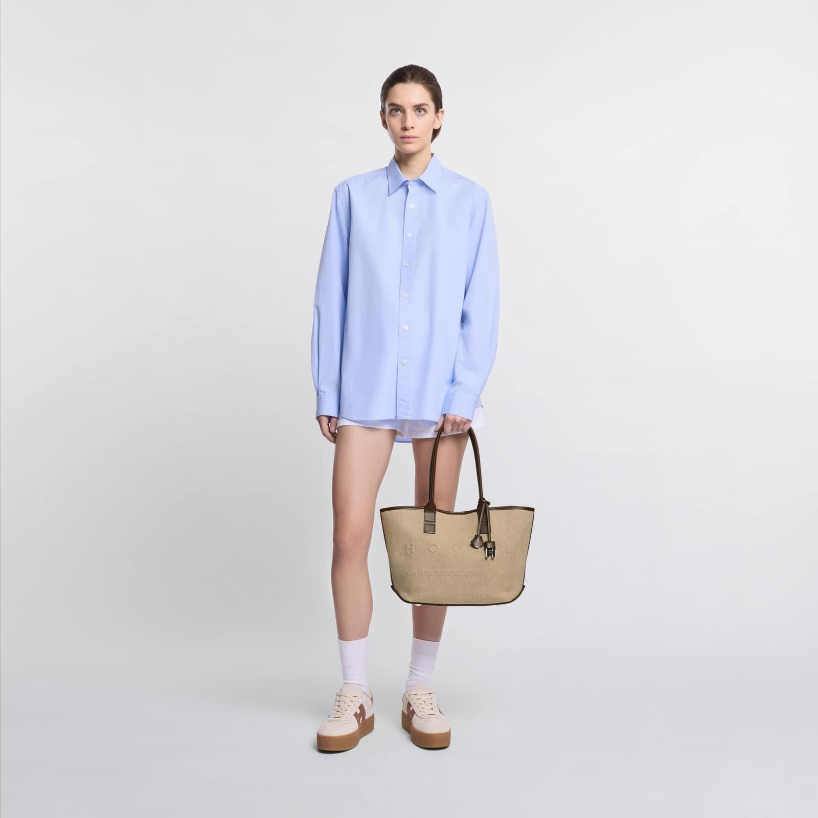 Borsa Shopping Hogan Address Piccola<BR/>Marrone Avorio KBW01TA2200UW8 7E03 HOGAN