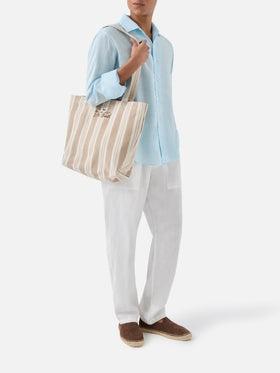 Borsa tote Essential Beach in cotone a righe beige e bianche<BR/> EBEC001 01102L MC2 SAINT BARTH