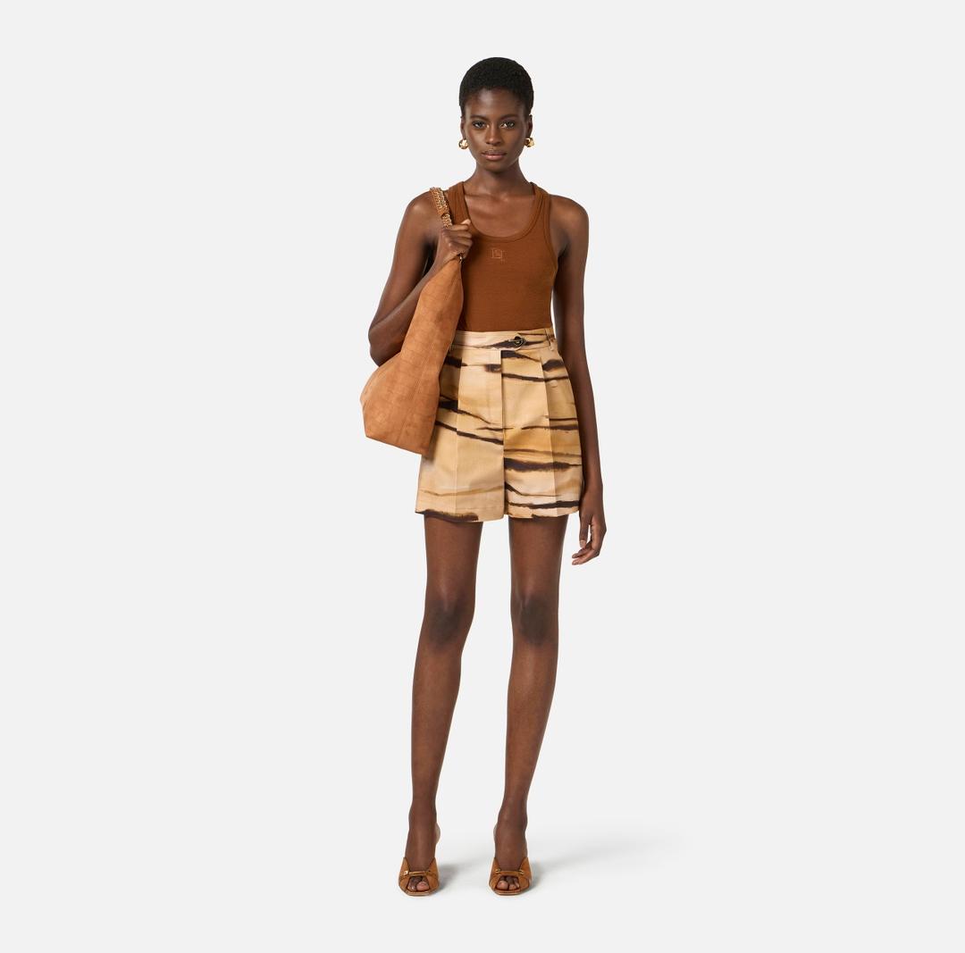Shorts in drill con stampa tigre<BR/> SH01362E2 470 ELISABETTA FRANCHI