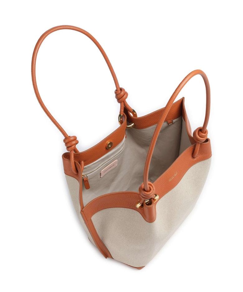 Finn Canvas Borsa hobo tela, pelle di vacchetta grana natural/crab<BR/><BR/> E1U06110201 822 COCCINELLE