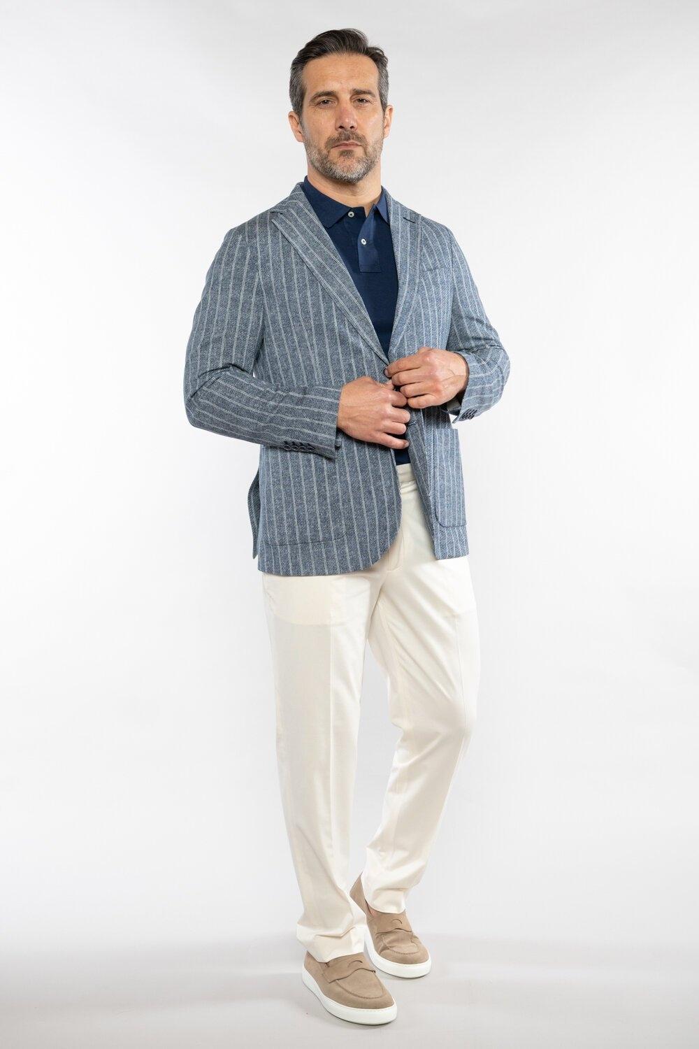 Giacca Uomo in Piquet Special Print Gessato Blue