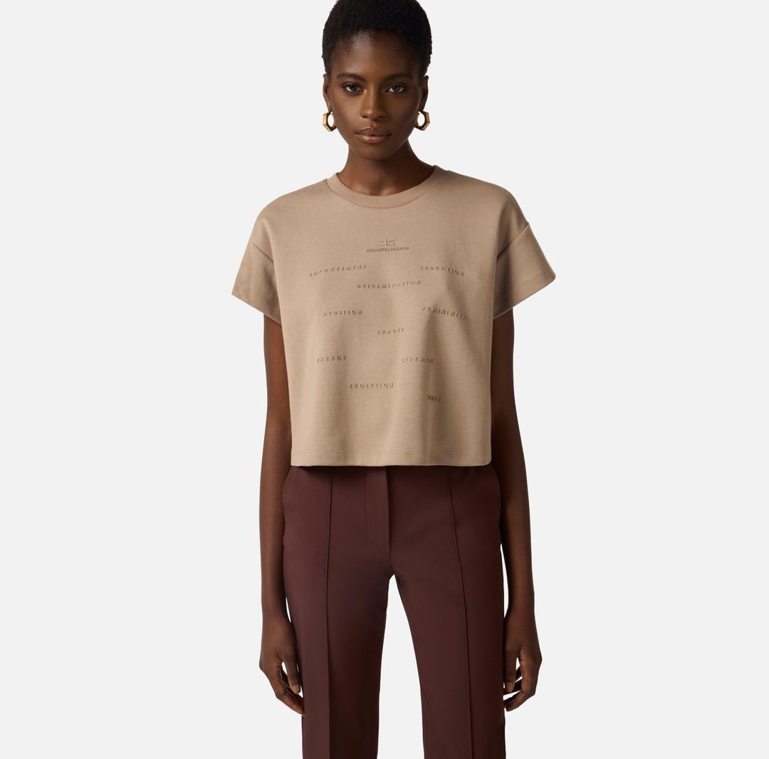 T-shirt in jersey con stampa lettering MA73D61E2 229 ELISABETTA FRANCHI