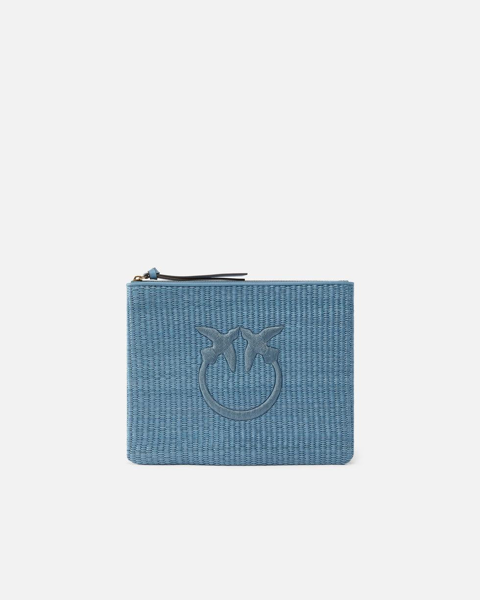 Pochette in rafia con logo Love Birds<BR/> 106763A39Y E5YQ PINKO