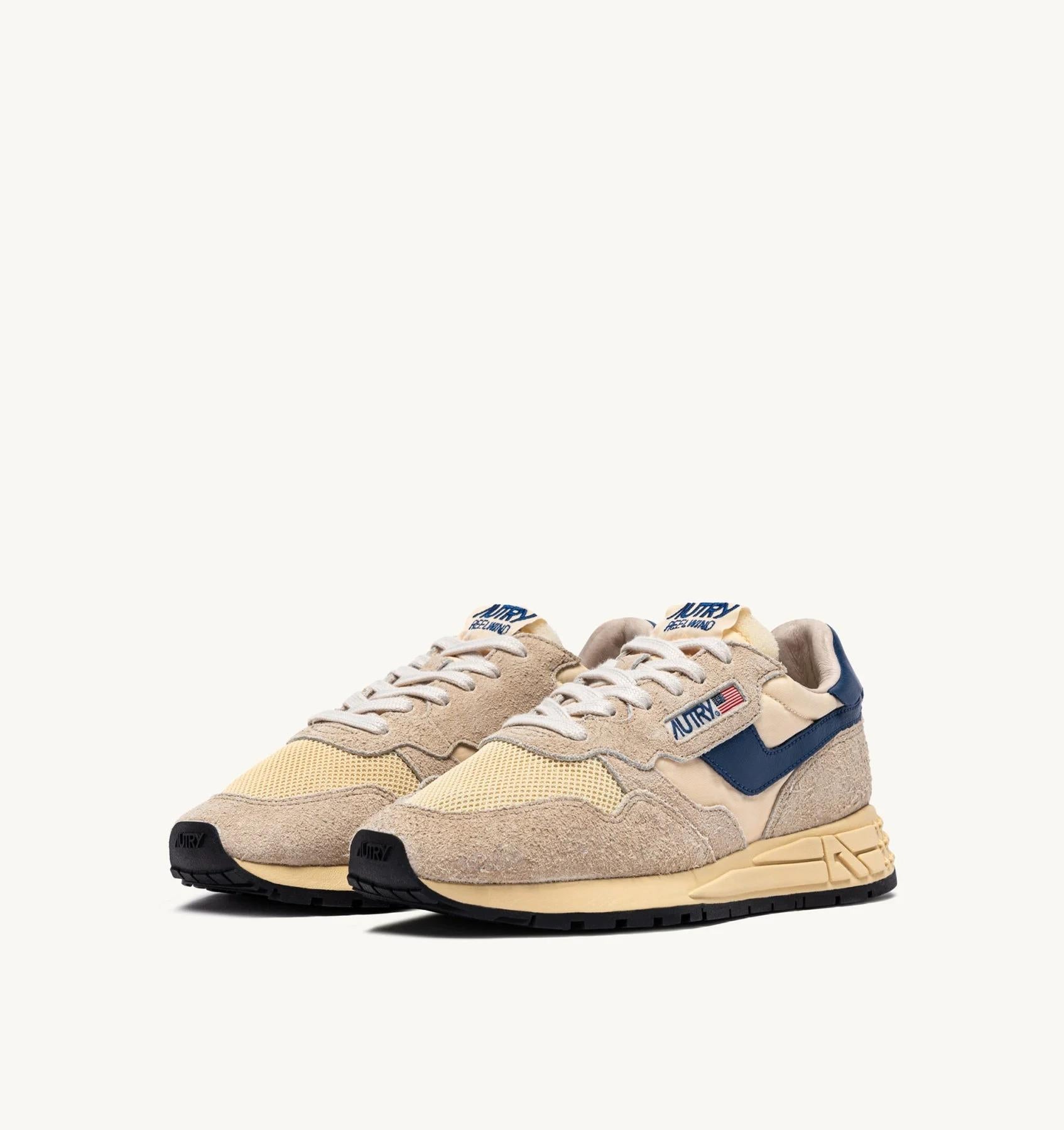 SNEAKERS REELWIND LOW IN NYLON SUEDE E PELLE ECRU' E ENSIGN BLUE<BR/> WWLM UT27 AUTRY ACTION SHOES