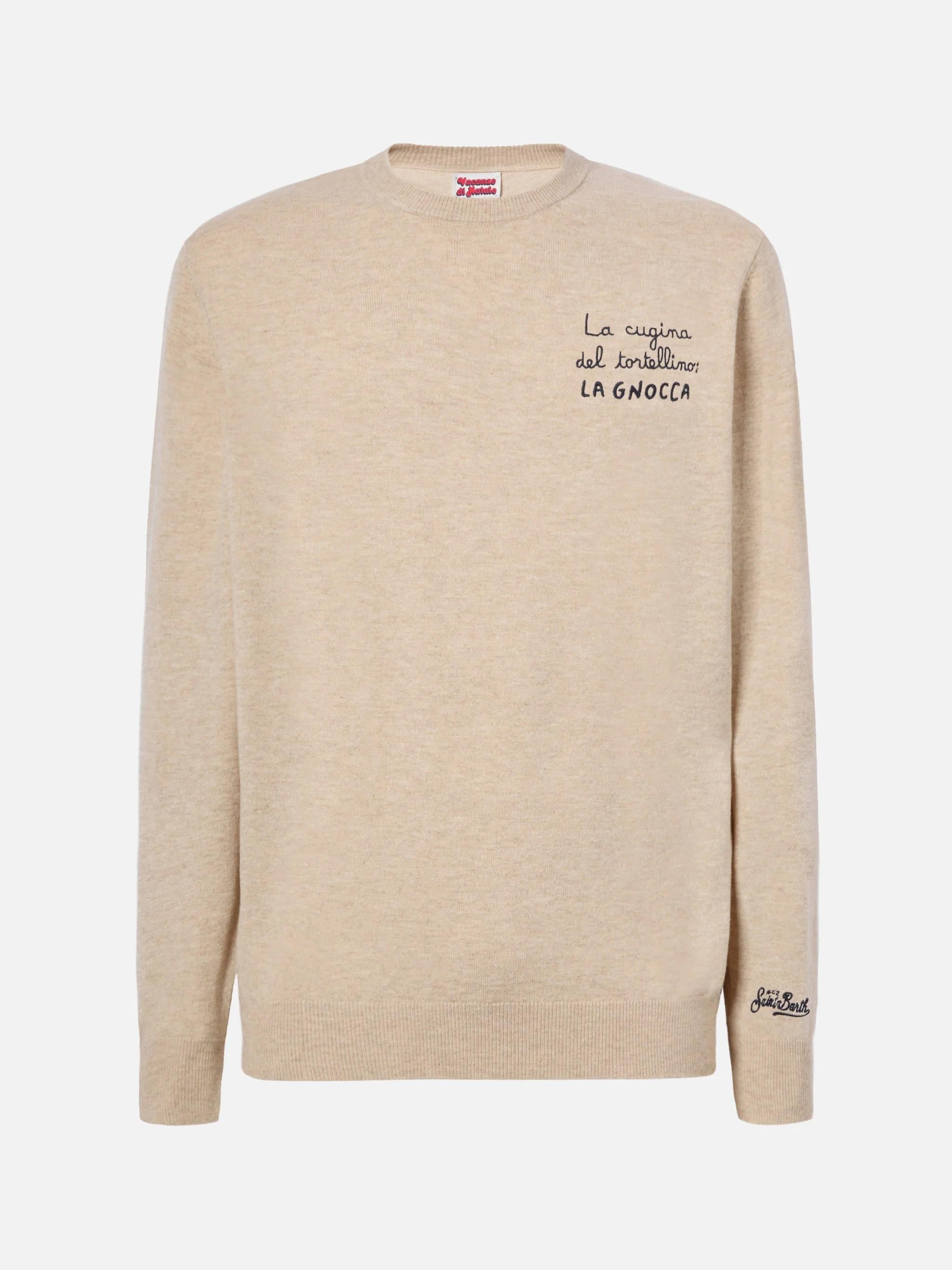 Maglione in misto lana Heron Light con ricamo La cugina del tortellino, la Gnocca! HER0024 03485I MC2 SAINT BARTH