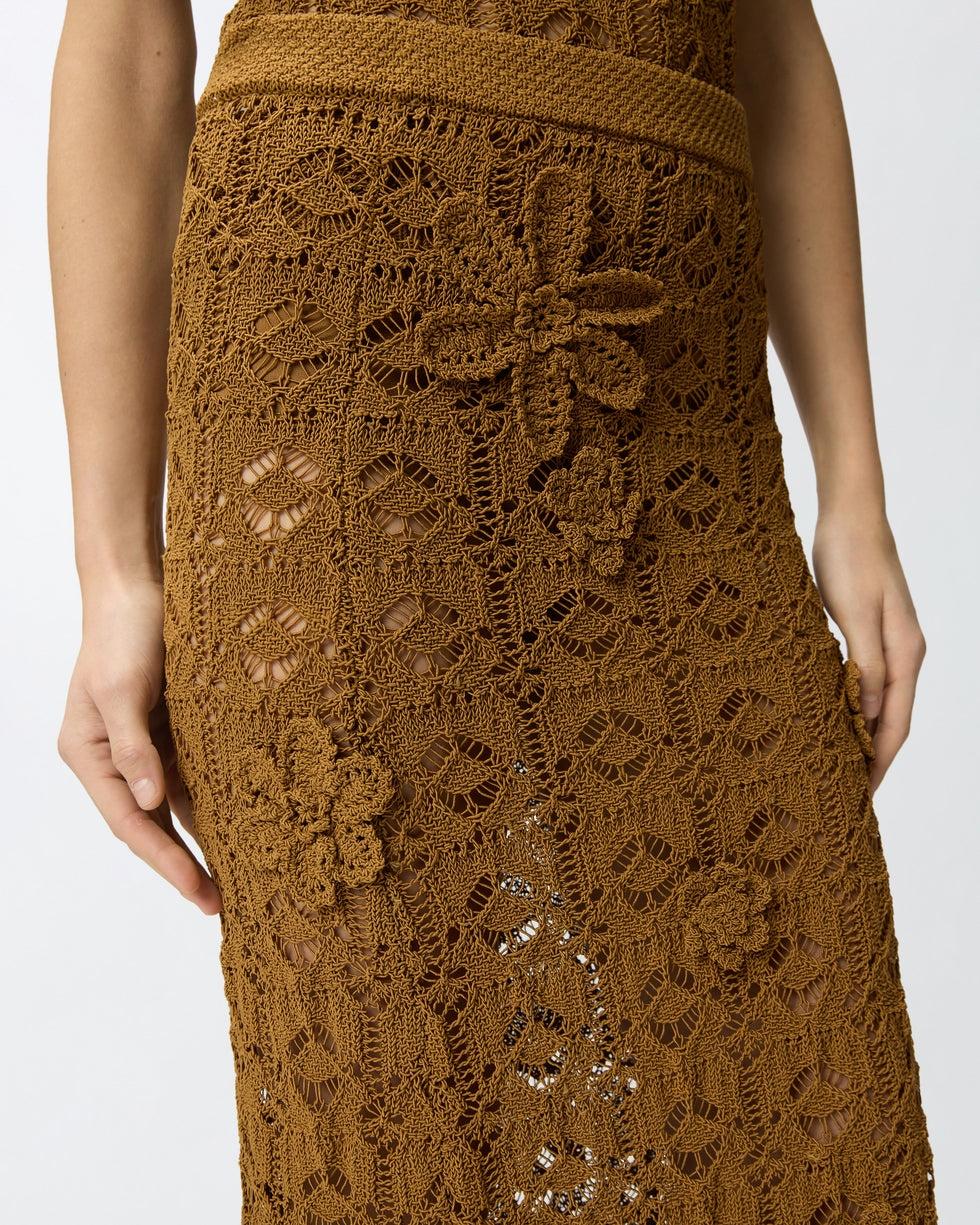 Gonna midi effetto uncinetto con fiori applicati<BR/> 106861A3B8 L25 PINKO