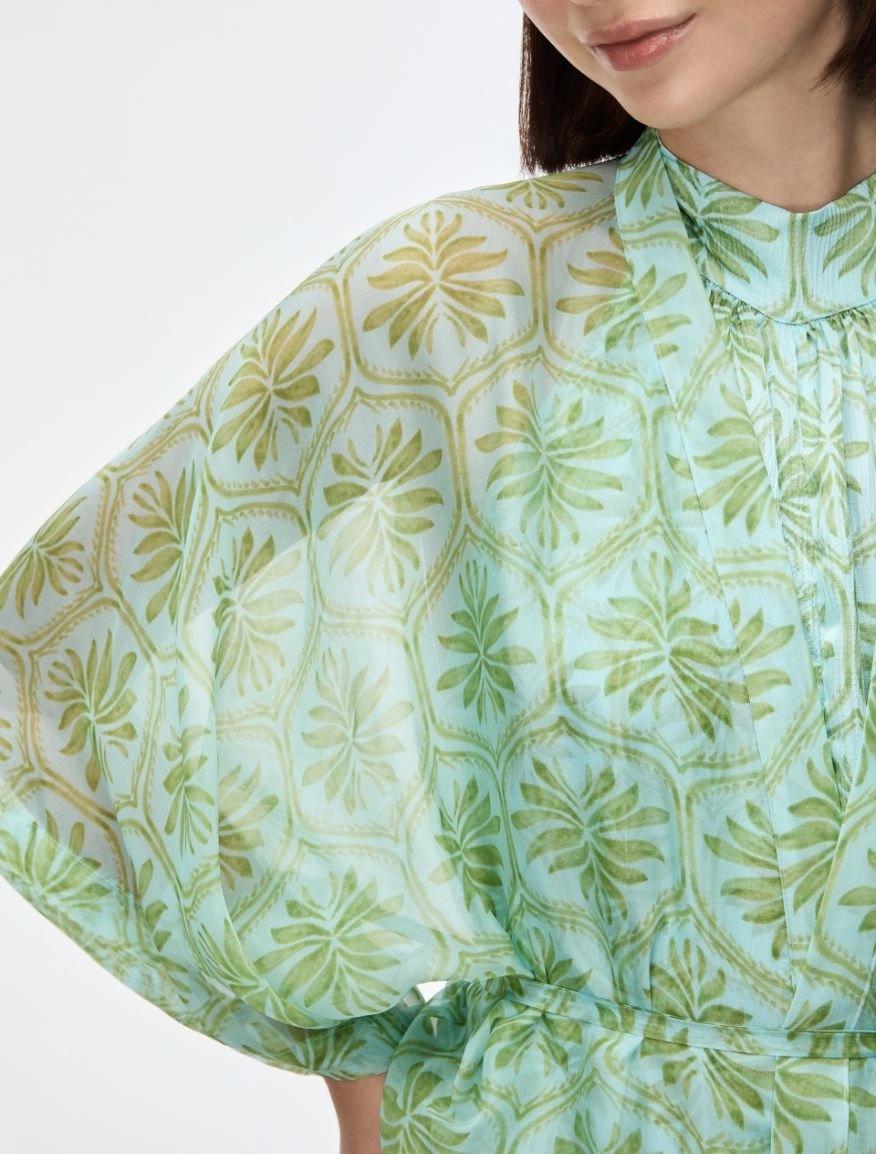 BLUSA AMPIA IN MISTO SETA<BR/>Acquamarina IBLQUOTA 001 IBLUES