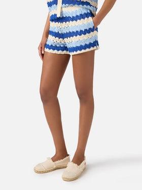 Shorts Meave in crochet a righe blu<BR/> MEA002 00585L MC2 SAINT BARTH