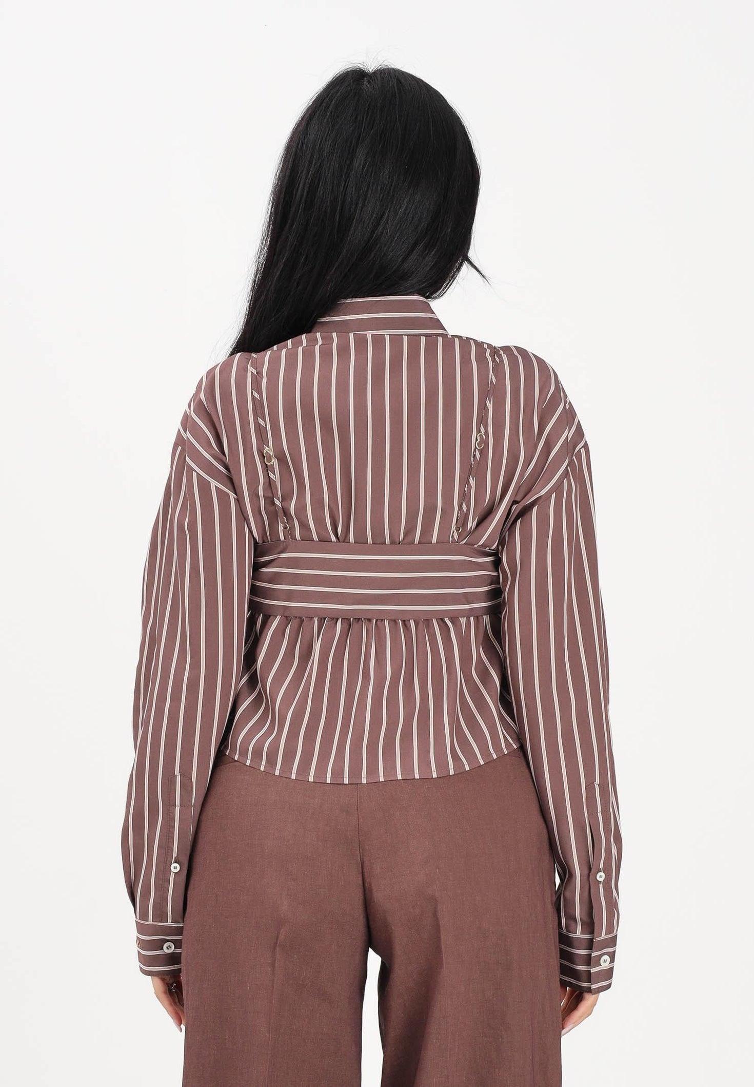 Camicia cropped a righe con fiocco<BR/> 106672A33Q LN1 PINKO