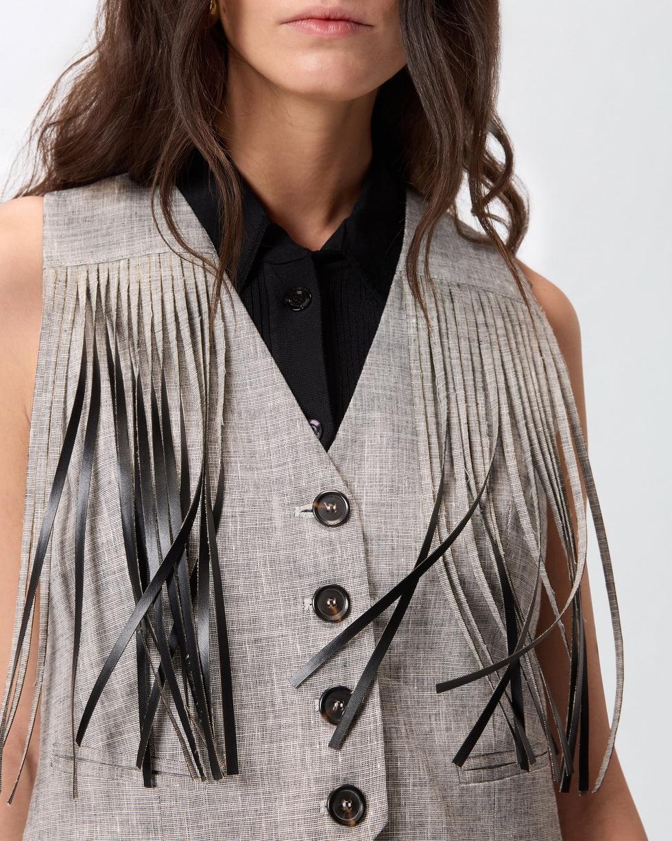 Gilet con frange<BR/> 106965A3AS ZZ2 PINKO