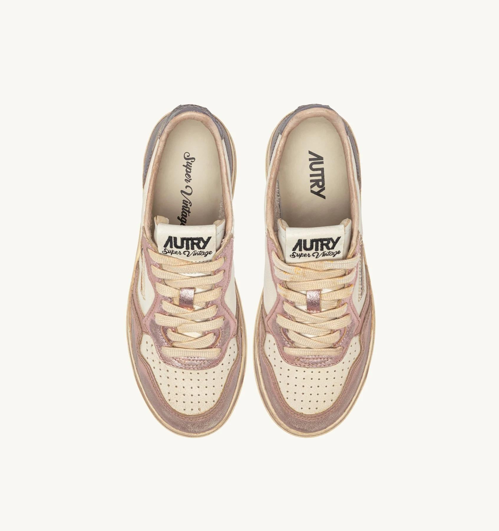 SNEAKERS MEDALIST LOW SUPER VINTAGE IN PELLE BIANCA ROSE E BLACKBOARD AVLW MT06 AUTRY ACTION SHOES