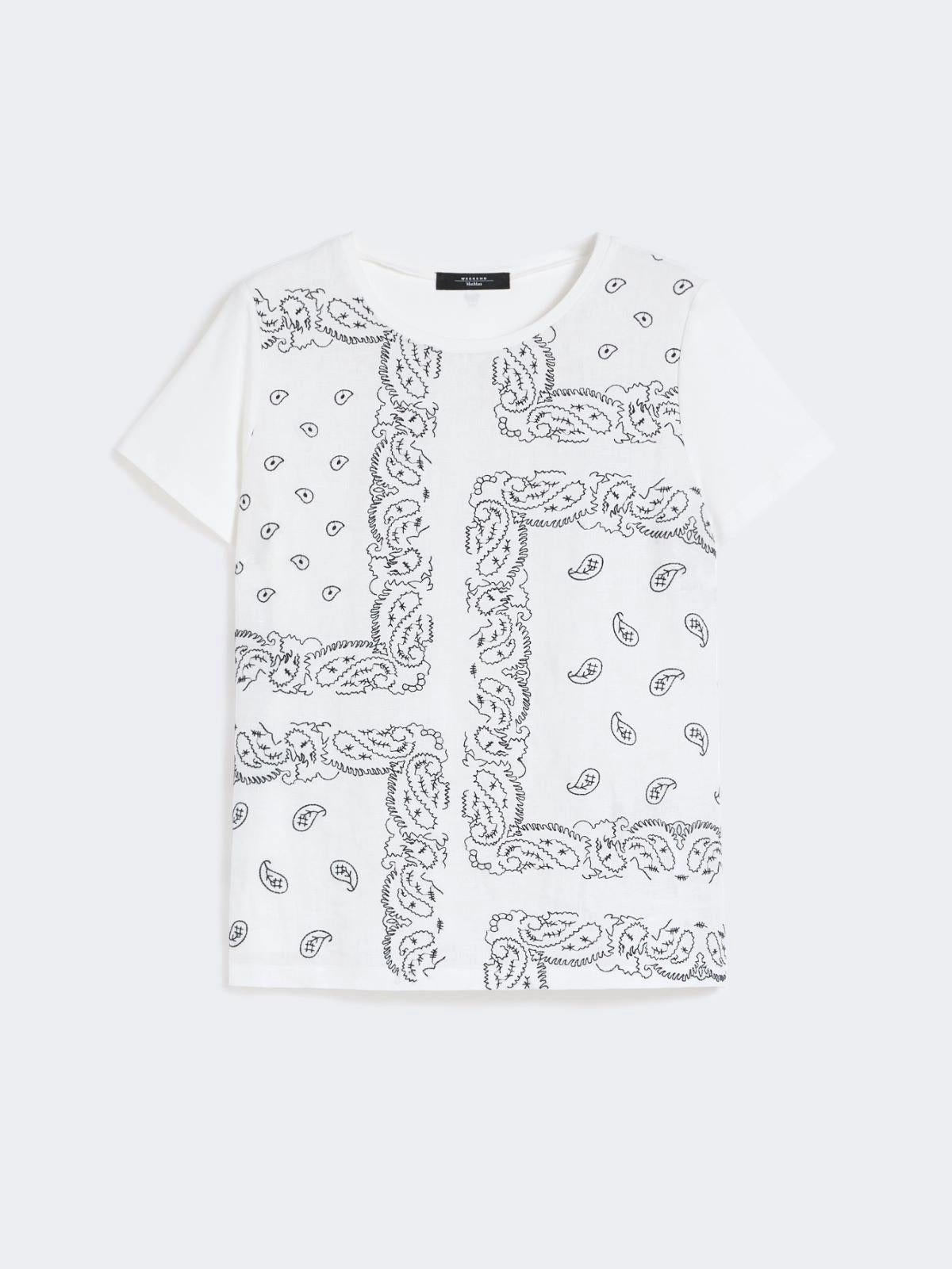 T-shirt in lino ricamato e jersey di cotone stretch - BIANCO<BR/> WKDGENIO 001 WEEKEND