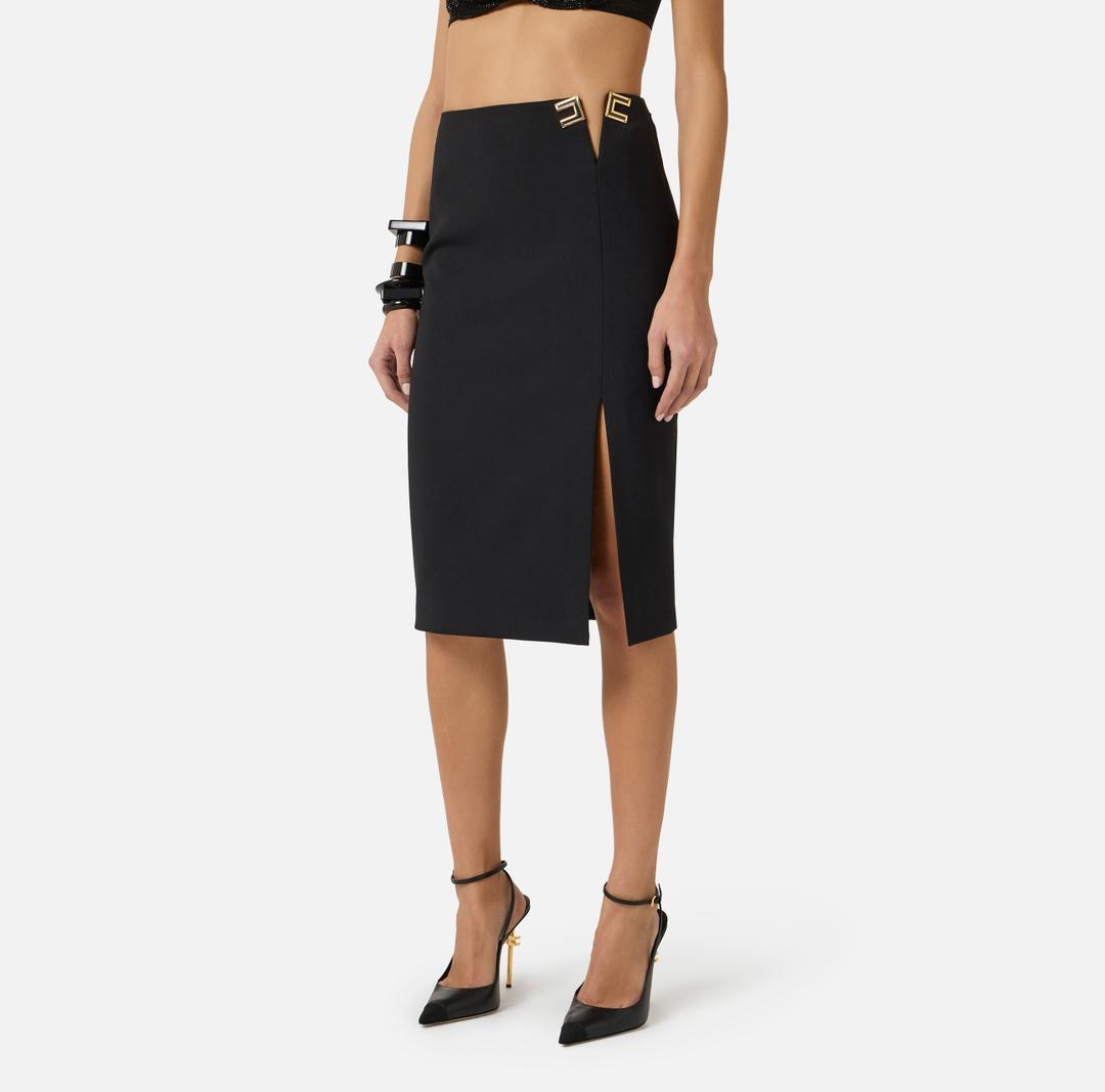 Gonna in doppio crêpe stretch con dettagli logo<BR/> GO14761E2 110 ELISABETTA FRANCHI