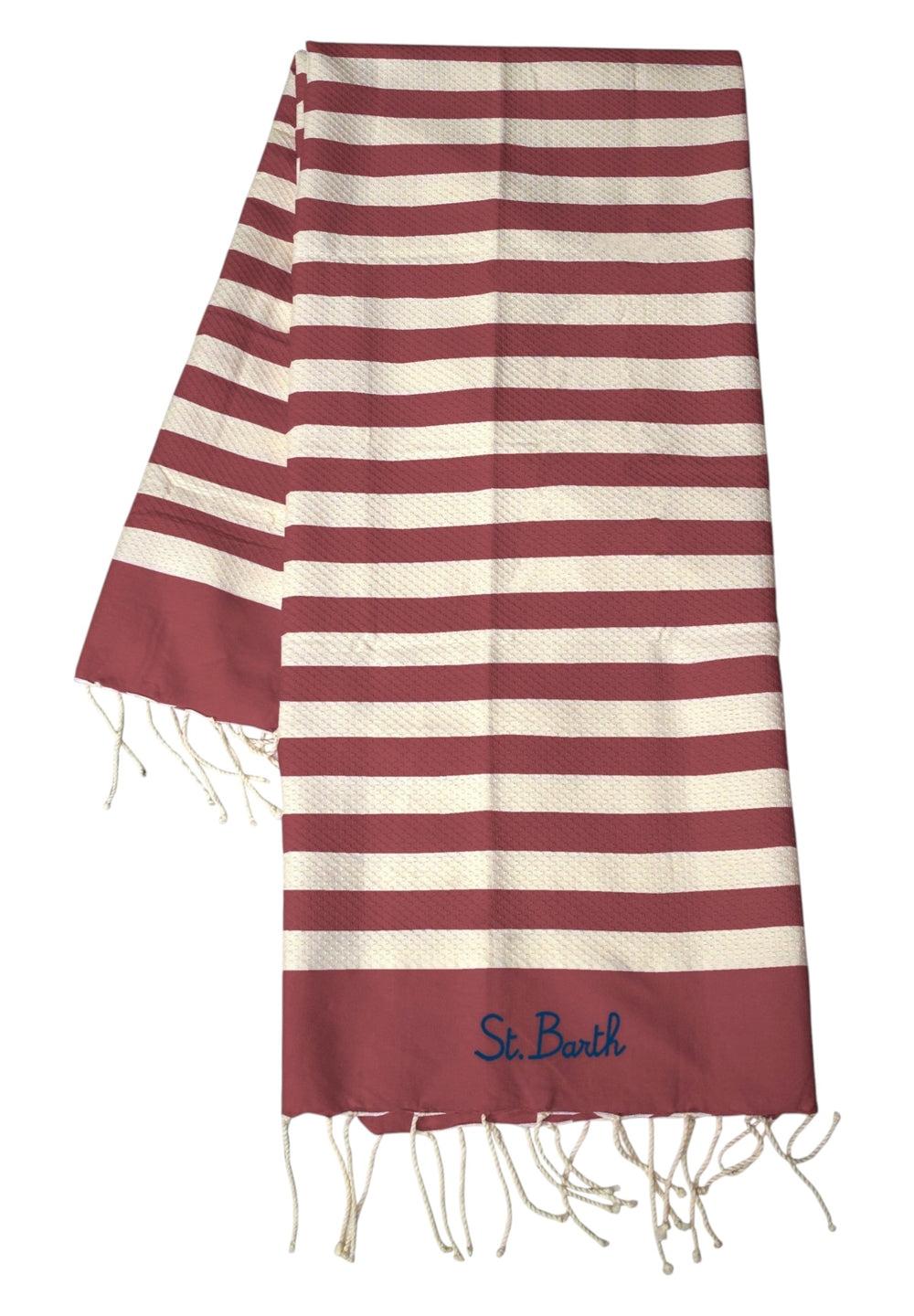 Telo mare in cotone Fouta con stampa a righe rosse FOUT012 07690L MC2 SAINT BARTH