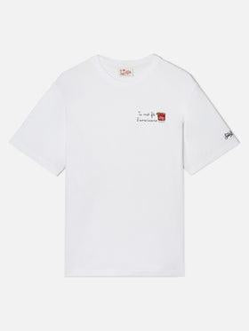T-shirt Portofino bianca con ricamo Tu Vuò Fà L'americano<BR/> POT0001 04410L MC2 SAINT BARTH