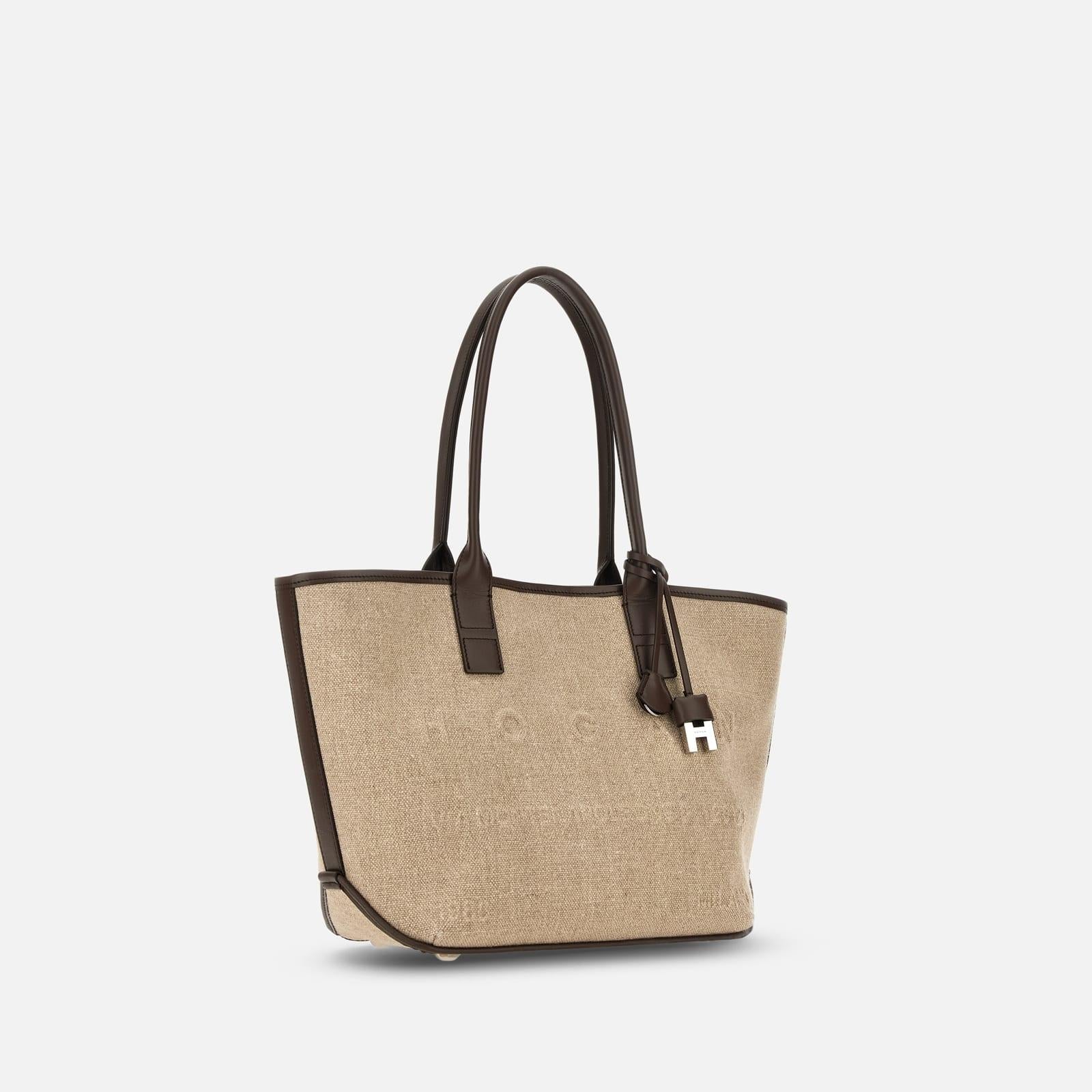 Borsa Shopping Hogan Address Piccola<BR/>Marrone Avorio KBW01TA2200UW8 7E03 HOGAN