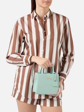 Borsa Shop mini strutturata in pelle liscia verde menta con targhetta metallica<BR/> SHBM0002 00010L MC2 SAINT BARTH