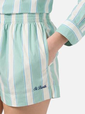 Shorts Meave in cotone a righe verdi MEA002 00521L MC2 SAINT BARTH