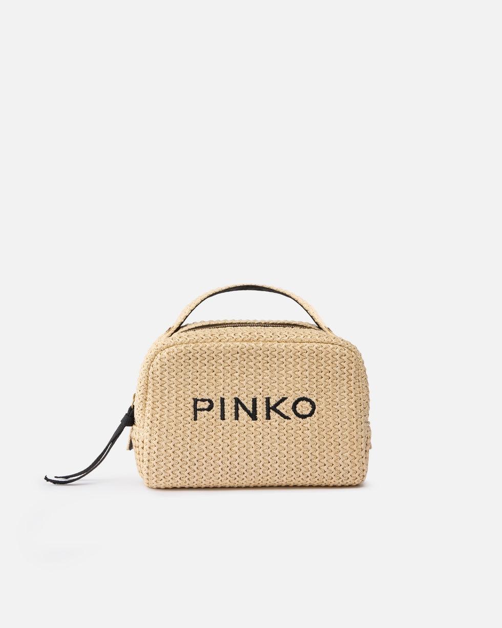 Trousse piccola in rafia con logo e manico<BR/> 106717A39Y HZ3Q PINKO