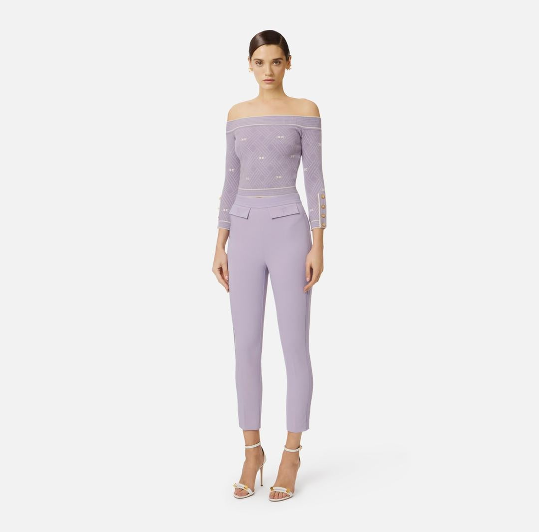 Pantaloni in doppio crêpe stretch con logo ricamato PA17061E2 EV7 ELISABETTA FRANCHI