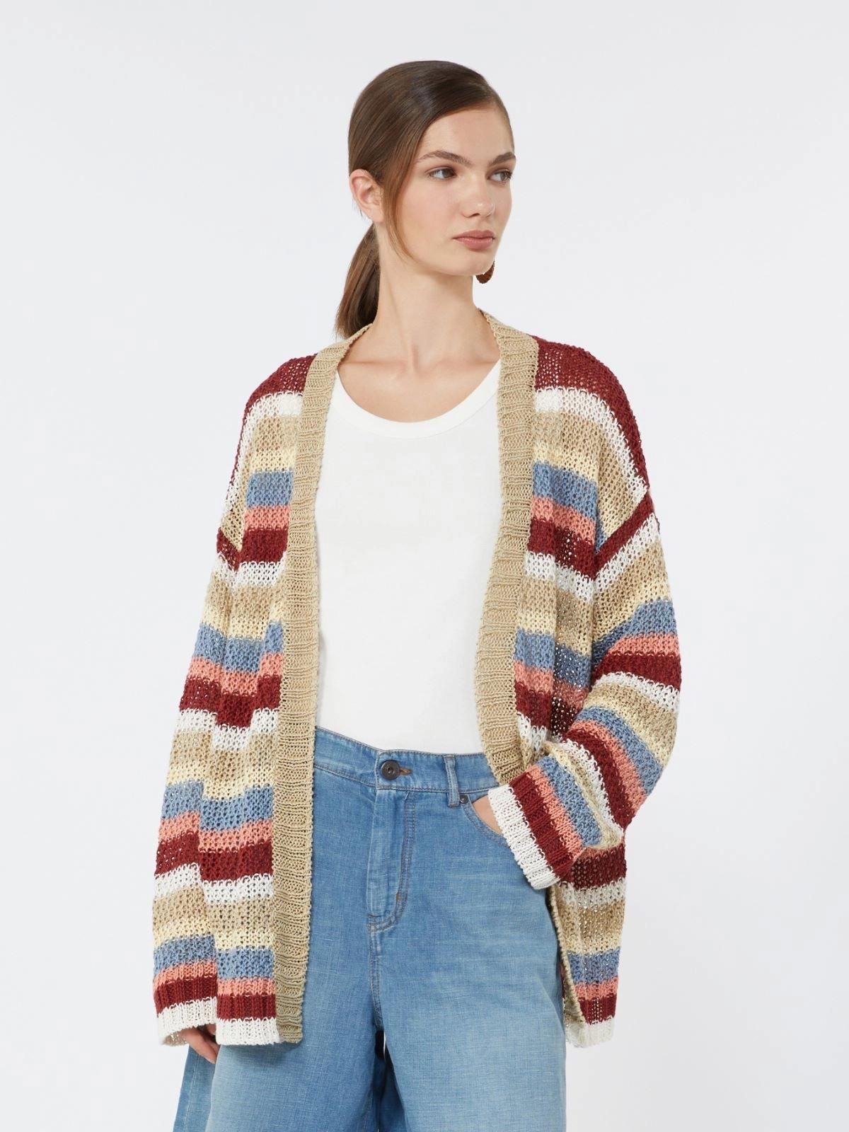 Cardigan in filato di lino con cintura - CILIEGIA<BR/> WKDBONITO 020 WEEKEND