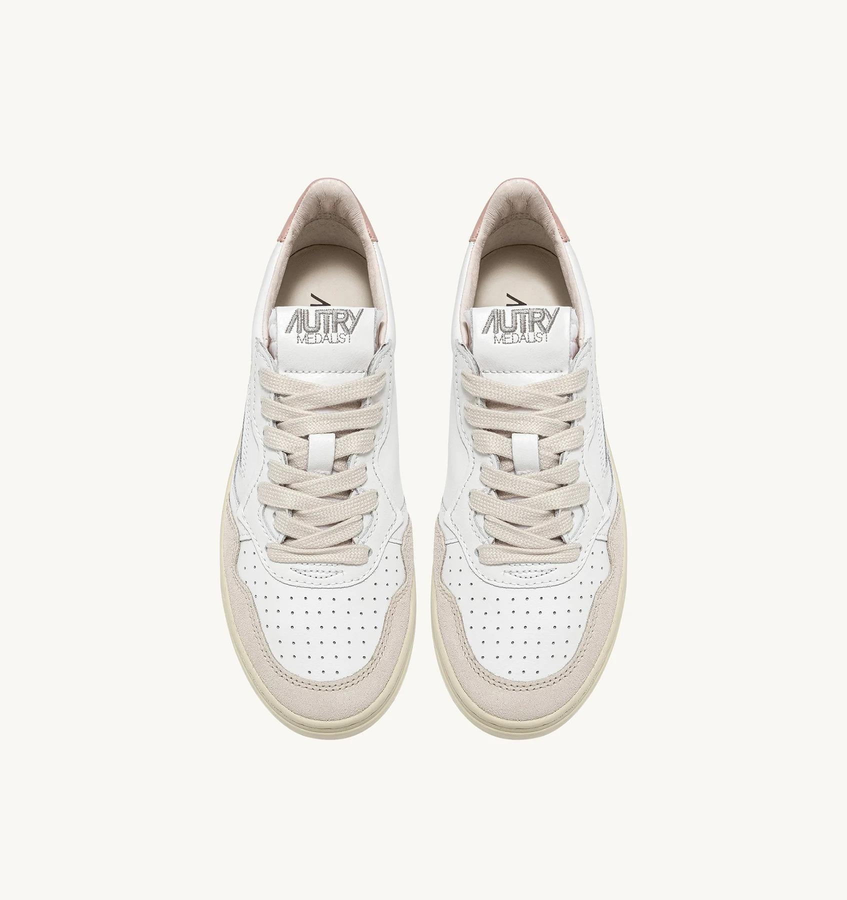 SNEAKERS MEDALIST LOW IN PELLE BIANCA E POWDER E SUEDE BEIGE AULW LS37 AUTRY ACTION SHOES