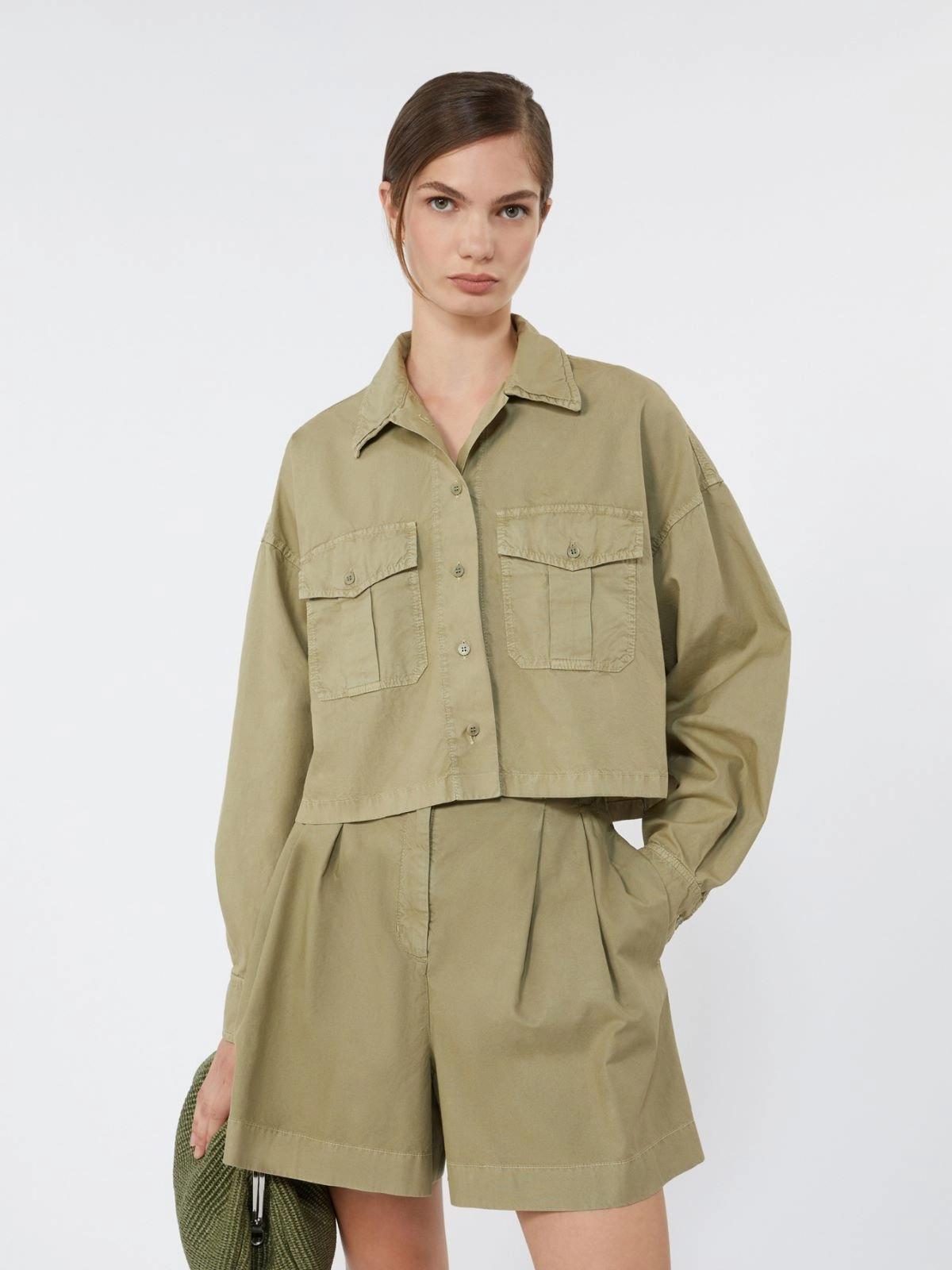 Camicia boxy in panama di cotone - VERDE OLIVA<BR/> WKDACCENNI 003 WEEKEND