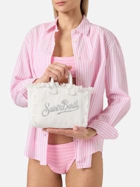 Borsa Vanity mini in canvas bianca con logo in strass<BR/> VAMI001 02571L MC2 SAINT BARTH