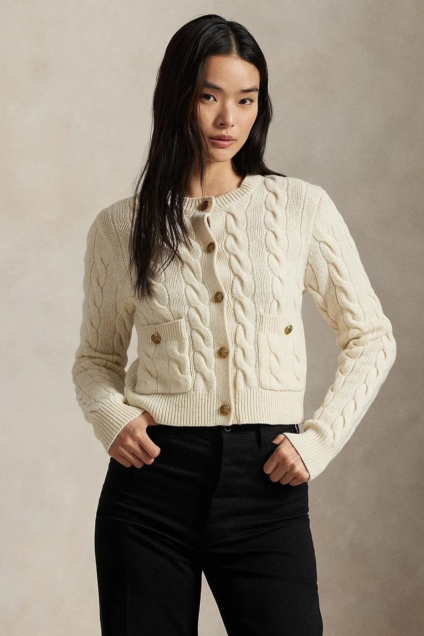 Cardigan girocollo in misto lana bottoni dorati 211978312 500 RALPH LAUREN