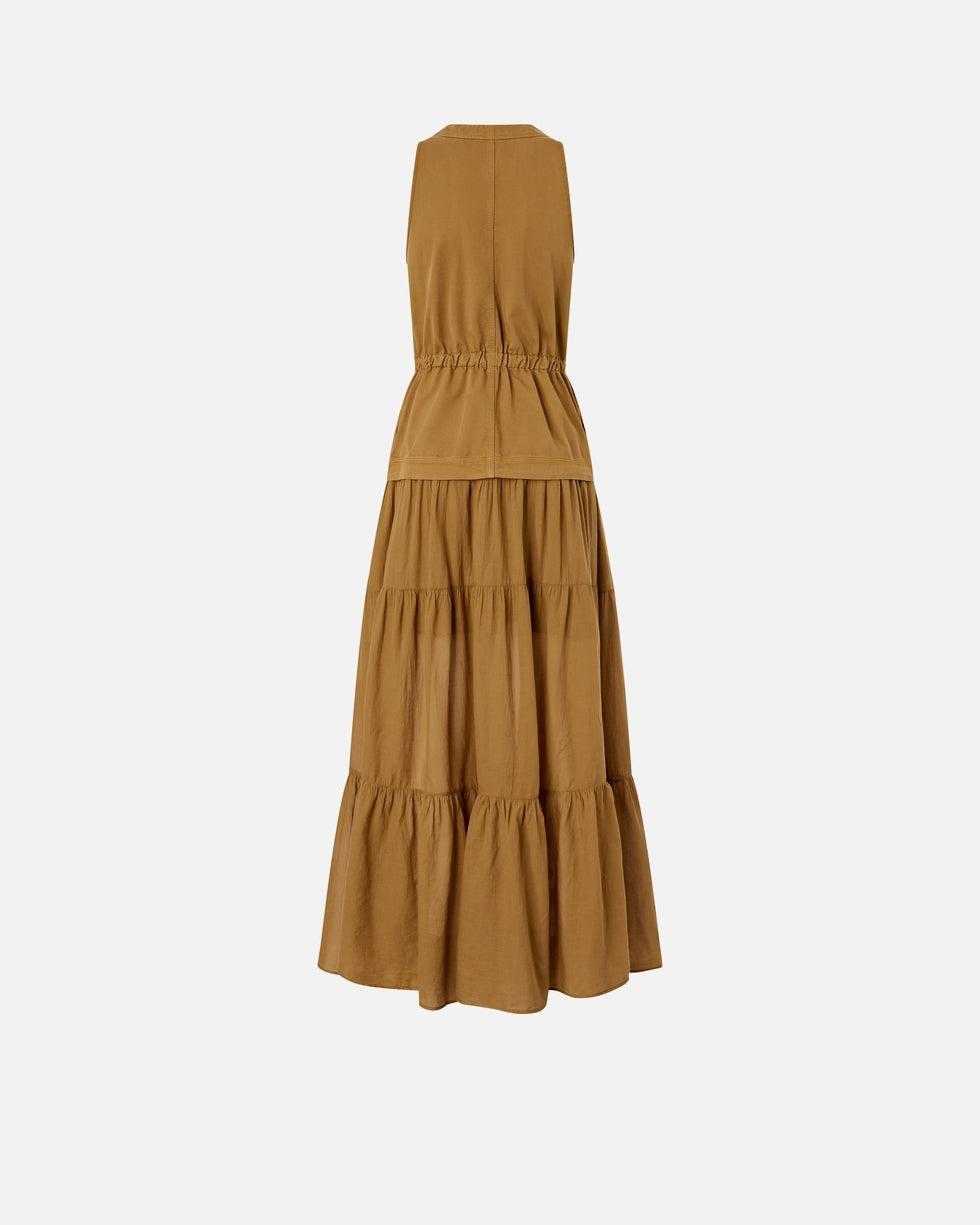 Abito lungo in cotone con balza e nastri<BR/> 106822A3AX L25 PINKO
