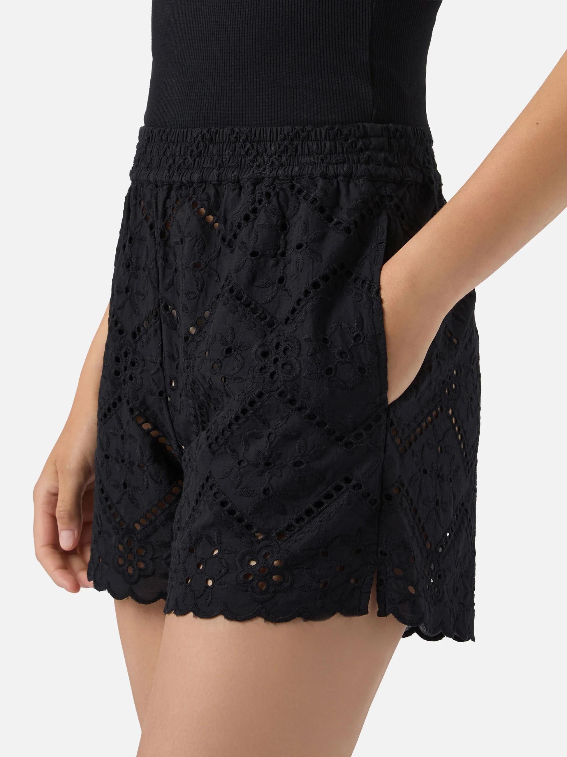 Shorts Meave in sangallo nero<BR/> MEA002 08961L MC2 SAINT BARTH