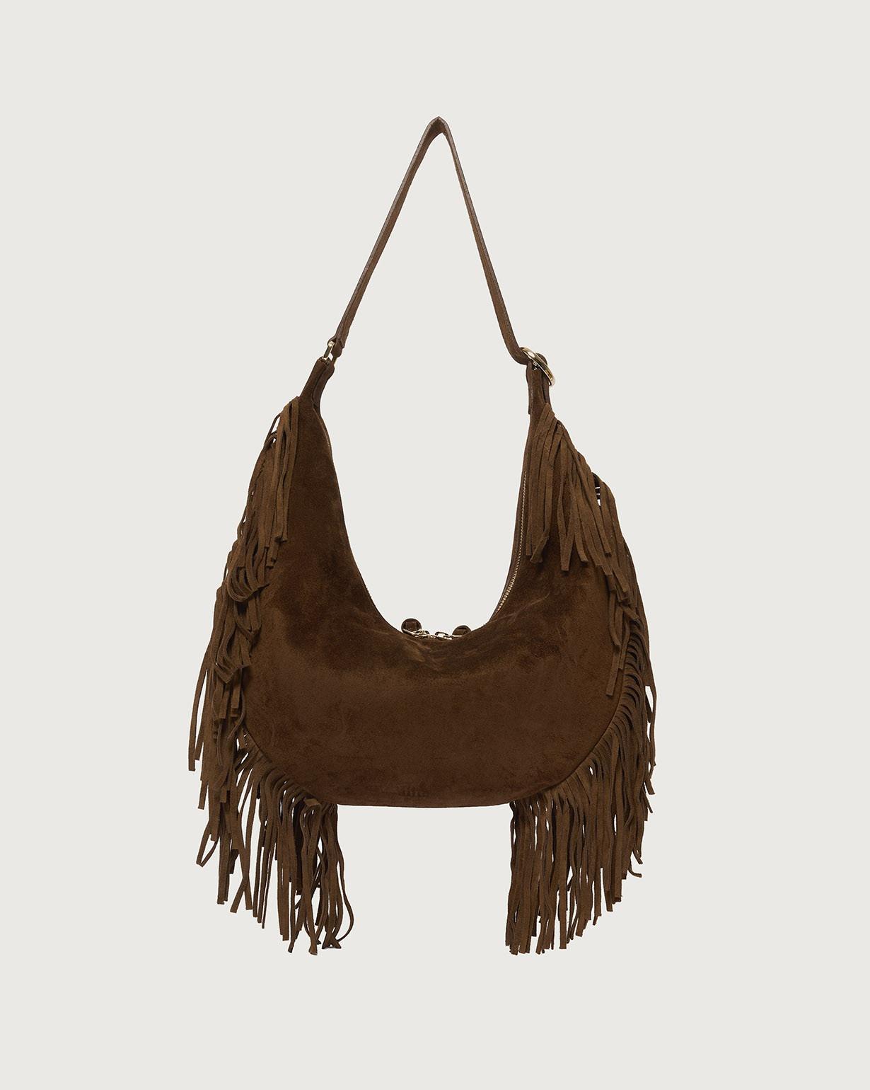 Borsa Isola Peach Fringe Small a spalla in suede<BR/> B02227PFG COCOA ORCIANI