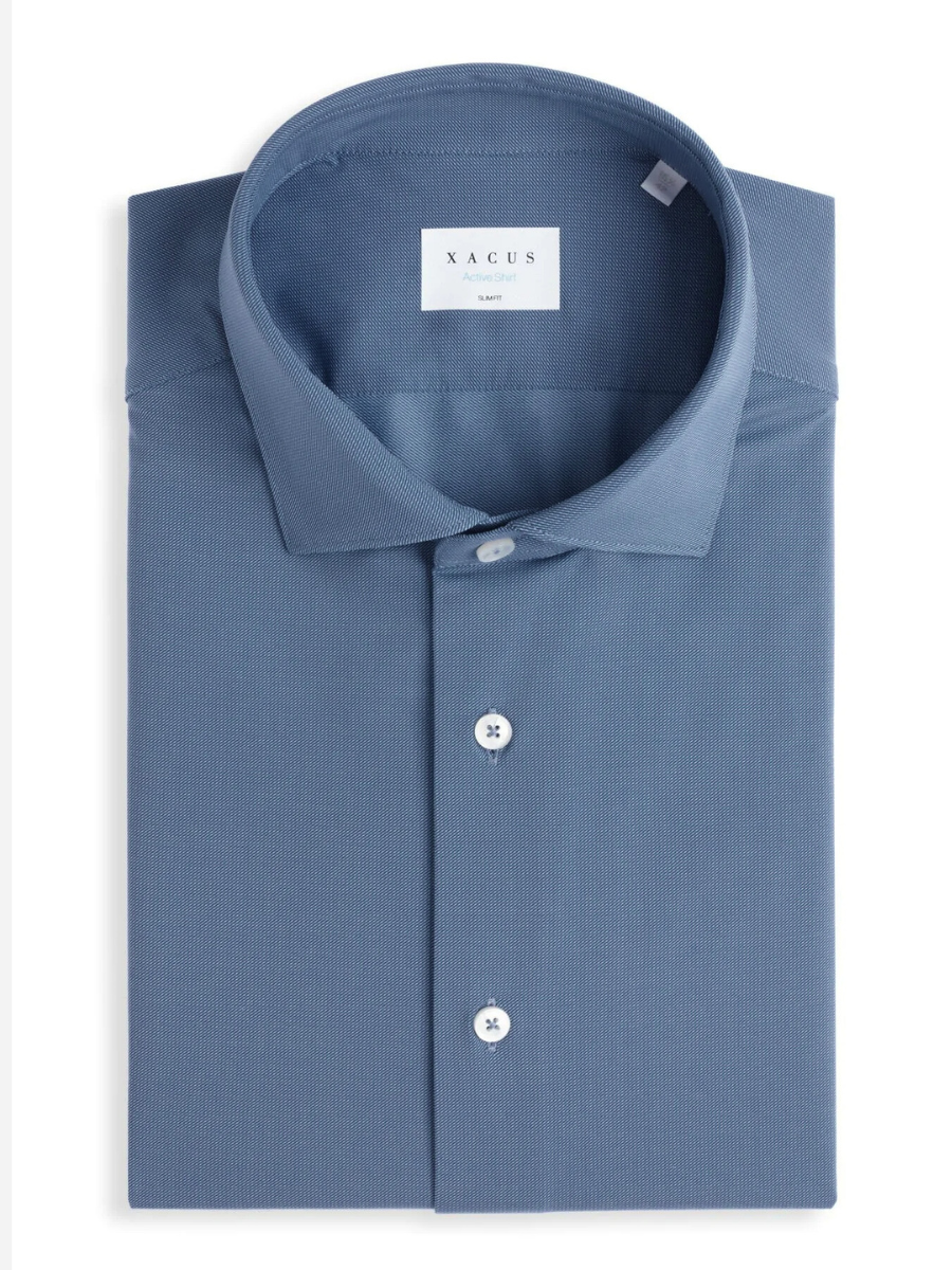 Camicia Collo francese piccolo Tinta Unita Armaturato Blue jeans<BR/> ACT53191690 005 XACUS