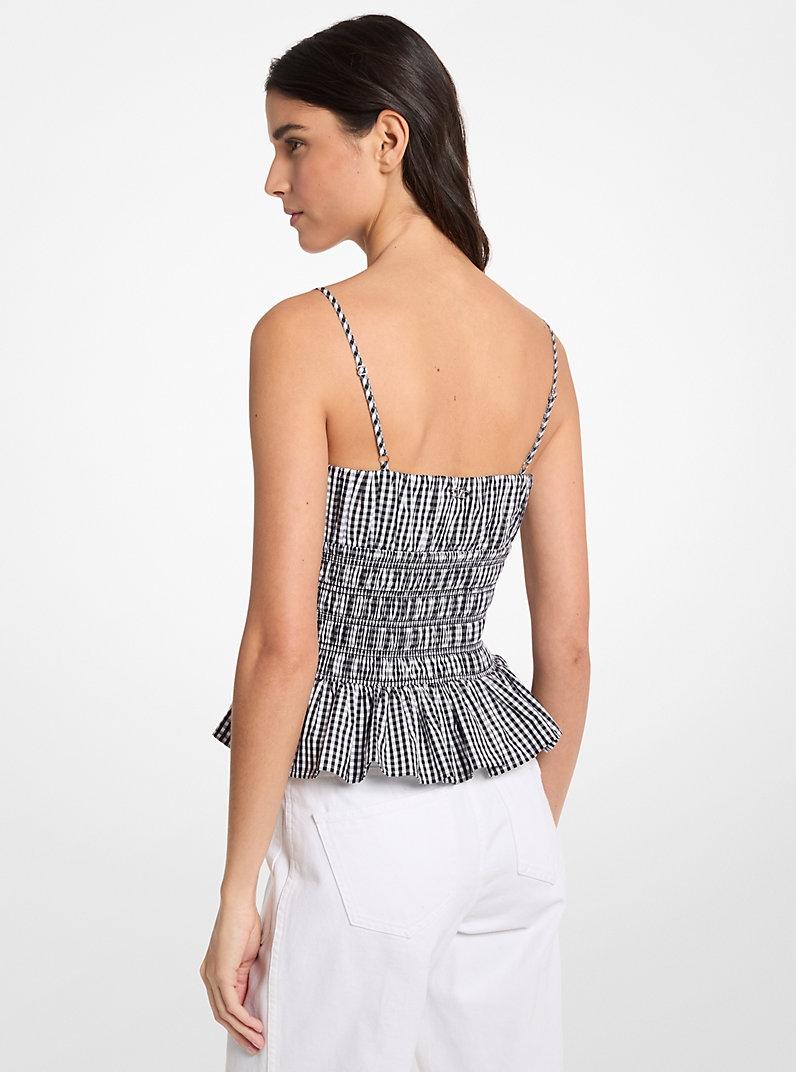 Top in cotone arricciato con motivo a quadretti<BR/> MS640ZXKNQP 048 MICHAEL KORS